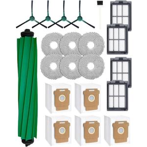 21 Pcs Replacement Parts for iRobot Roomba Plus 405/505/507 Combo Robot Vacuum Cleaner: 1 Main Brush, 4 Side Brushes, 4 HEPA Filters, 5 Dust Bags, 6 Mop Pads, 1 Cleaning Brush