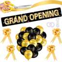 Grand Opening Ribbon Cutting Ceremony Kit Grand Opening Banner Decorations with 10'' Scissors 40 Pcs Balloons Satin Ribbon Bows and More Supplies for Business Events(Black Gold)
