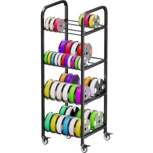 4-Tier 3D Printer Filament Storage Rack with Wheels, Rolling Spool Holder Stand Cart, Holds up to 481kg Spools, Heavy Duty Metal Filaments Organizer Shelf for Printing Studio Office Workshop (Black)