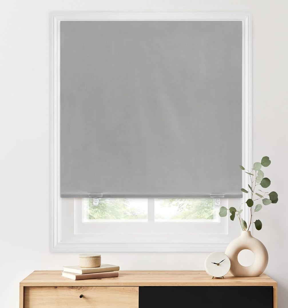 LazBlinds 100% Blackout Roller Shades, No Tools No Drill Cordless Blinds for Windows, Thermal Insulated UV Protection Privacy Window Shades for Bedroom (36''W x 72''H, Grey) (Gery)