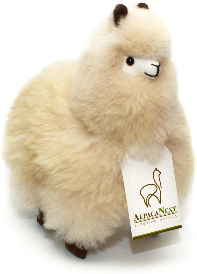 Llama Stuffed Animal  9 inch. Cute, Soft and Cuddly Alpaca Plush Toy Handcrafted on Real Alpaka Natural Fur (9 inches, Beige)