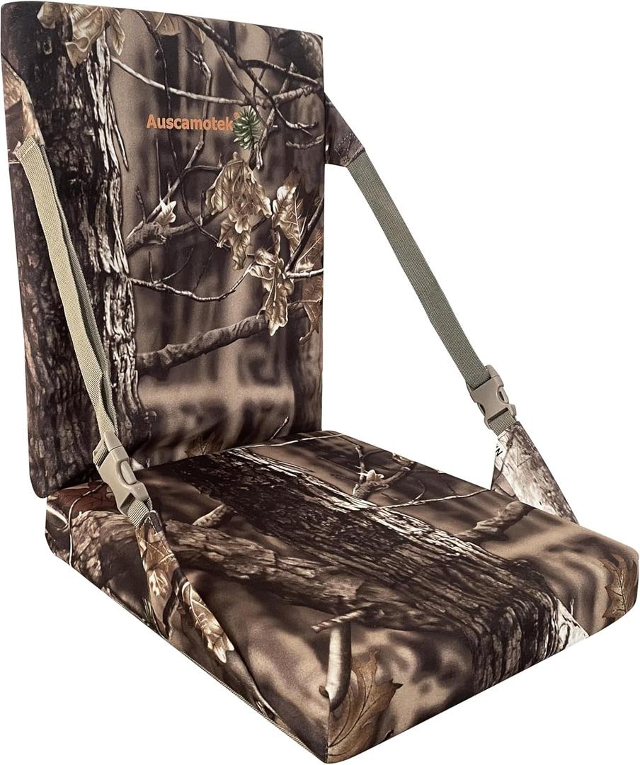 AUSCAMOTEK Camouflage Hunting and Stadium Seat Cushion with Backrest - 5cm Thick, Water-Resistant, Silent Material for Turkey Hunting Fishing Camping and Outdoor Activities