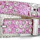 Rhinestone Belts for Women Men, Bling Studded Leather Skull Belt Western Style (Purple, M)