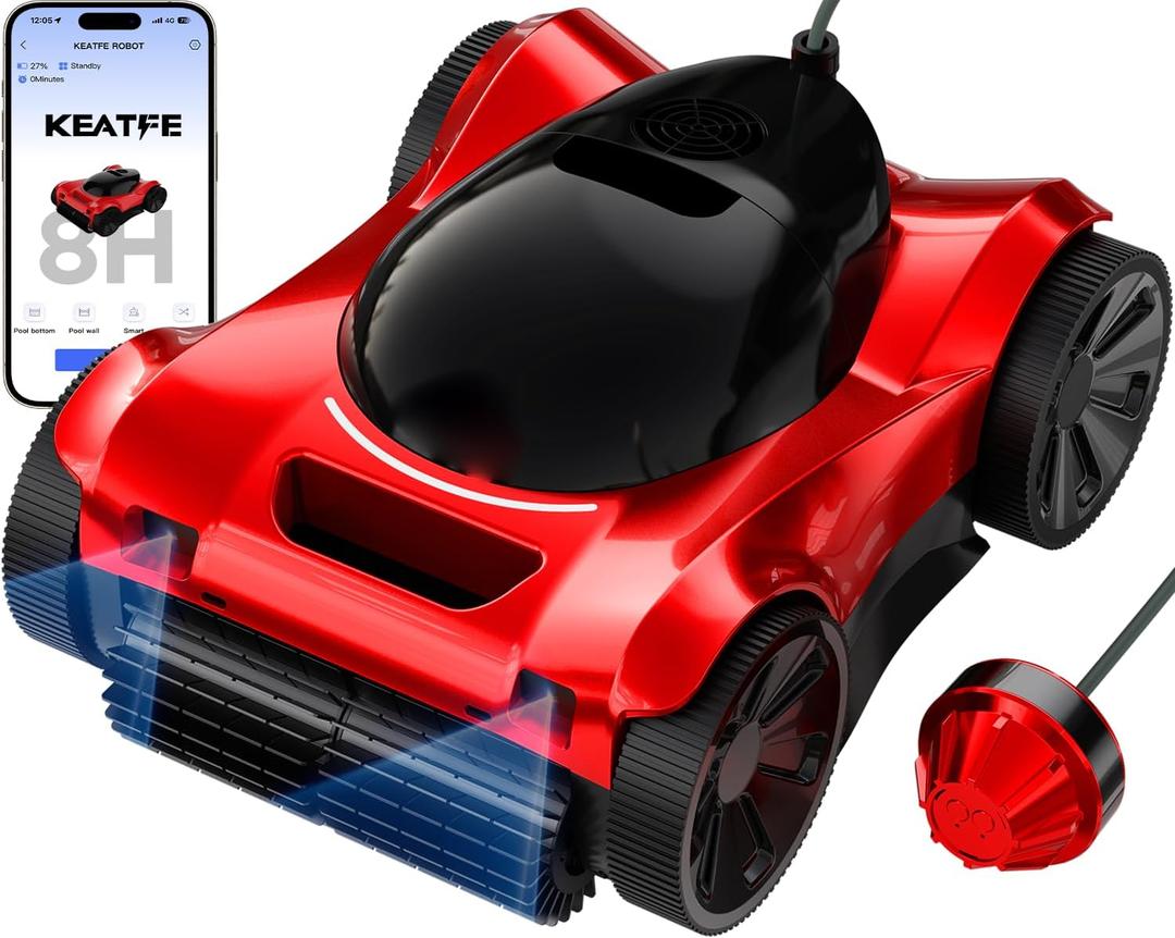FL-01 Robotic Pool Vacuum Cleaner for Large Pool Up to 6458 Sq.ft, 2.4GHz Wi-Fi Buoy Signal Receiver | 8H Runtime | Pool Vacuum Robot for In-Ground Pools, One-Button Auto Park Smart APP/Remote Control
