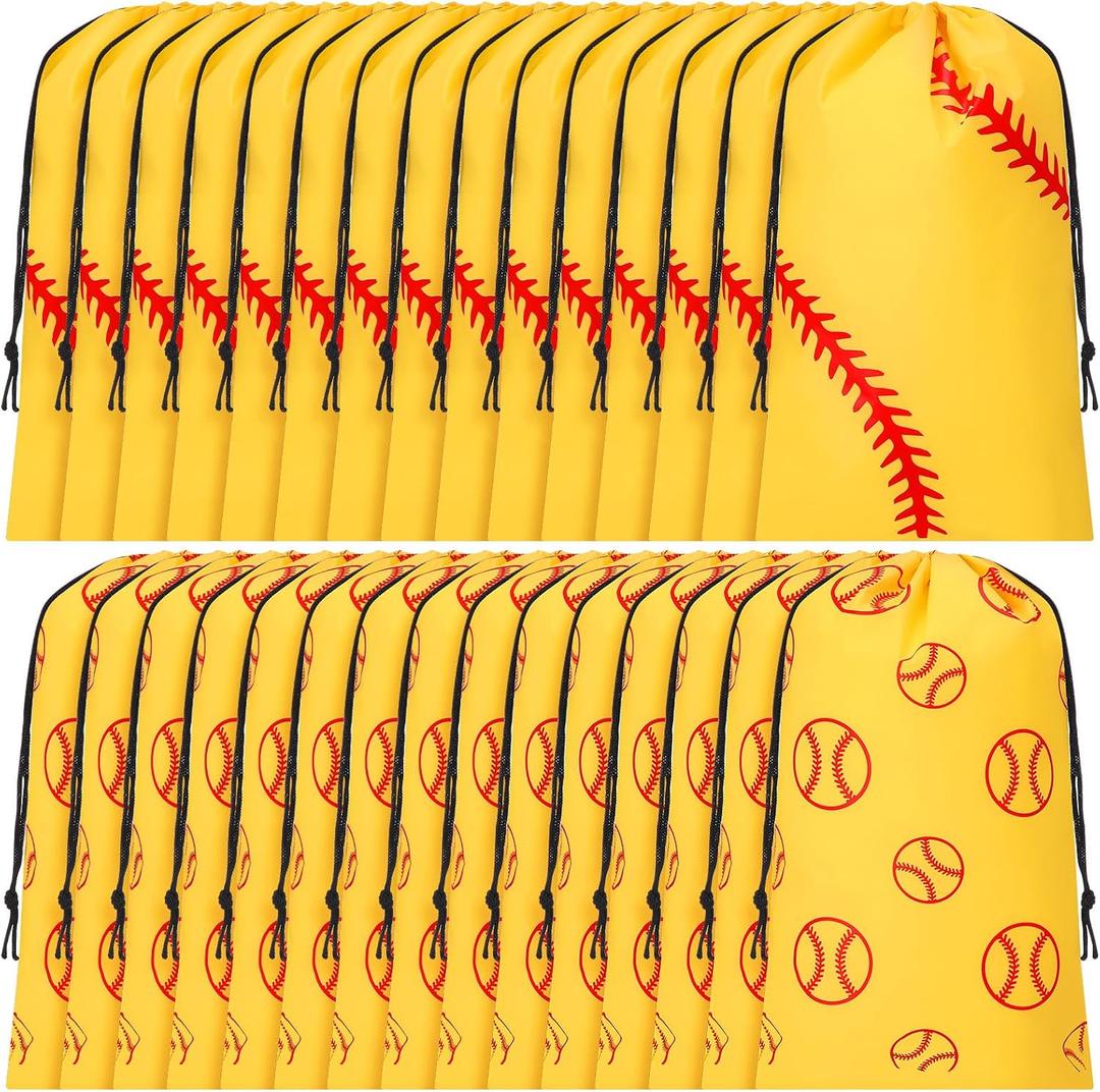 Gilprop 50 Pcs Baseball & Softball Snack Drawstring Bags 8x12 in Large Plastic Goodie Gift Bags Party Favor Sports Team Treat Bag Waterproof Packaging Storage for Birthday Sport Party Supply(Softball)
