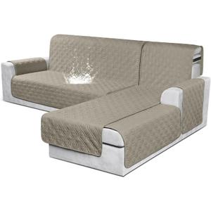 VANSOFY Sectional Couch Covers 100% Waterproof L Shaped Sofa Slipcover 3pcs Reversible Chaise Lounge Cover for Sectional Sofa Furniture Protector Cover for Pets Cat Dog(Large, Khaki)