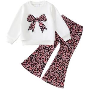 Jeinxcn Kids Toddler Girl Fall Clothes Graphic Print Sweatshirt Pullover Leopard Flared Pants 1Pcs Winter Outfits Size 3-4years