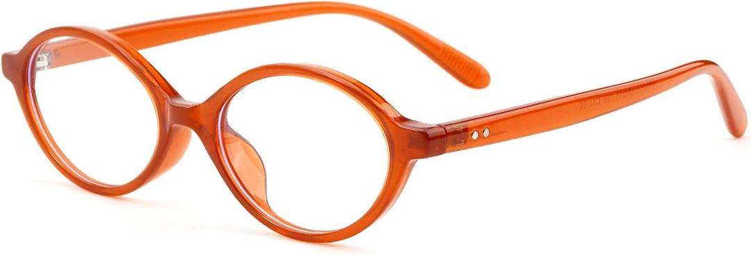 AIEYEZO Small Oval Blue Light Glasses for Women Fashion Retro TR90 Oval Frames Computer Screen Glasses (Orange Red)