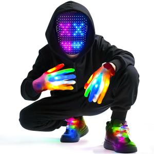 3 Pack LED Mask Costume Set with Gesture Sensing, Gifts for Teens, Cool Stuff Christmas Toys, Light Up Mask Gloves and Shoelaces, Xmas New Year's Eve Holiday Costume Party Favor Accessories