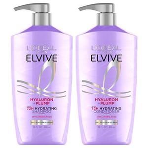 L'Oreal Paris Elvive Hyaluron Plump Shampoo and Conditioner Set for Dehydrated, Dry Hair with Hyaluronic Acid Care Complex, 1 Kit (2 Products)