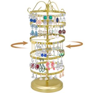 5 Tiers Rotating Earring Holder Organizer, Adjustable Earring Stand Organizer with 220 Holes, Metal Jewelry Display Stand for Women (Gold)