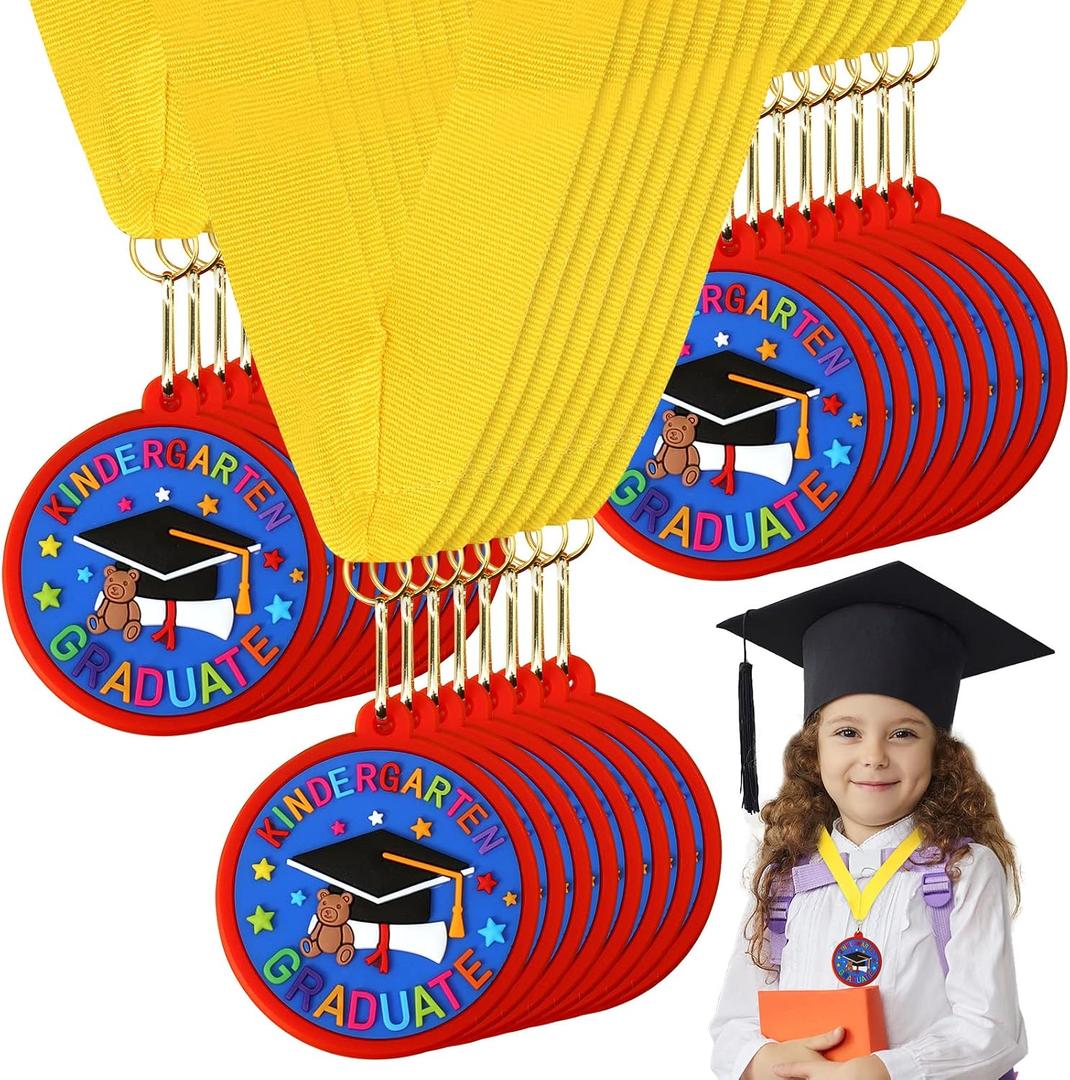 Sratte Kindergarten Prek Preschool Graduation Medals for Kids, Bulk Kinder Pre-k Graduation Gifts with Yellow Ribbon, End of Year Student Gifts Party Favors Supplies, 2 Inch (Blue)