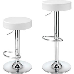 Finnhomy Bar Stools Set of 2 Modern PU Leather, Swivel Barstools with Footrest and Backless Round, Counter Height Adjustable Modern Counter stools for Kitchen, White