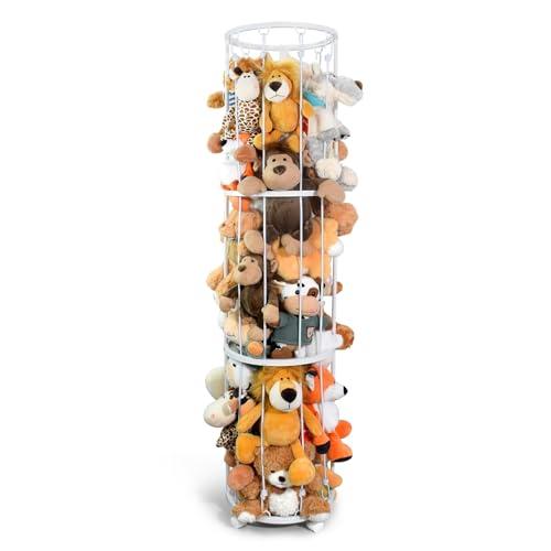 BENCHRY Stuffed Animal Storage Zoo Plushies Toy Storage Organizer, Metal Tube Stuffed Animal Holder with Brake Wheels, Space Saving Plush Toy Holder for Playroom Bedroom Nursery (White)