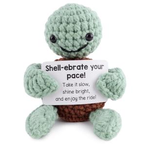 Reluen Crochet Turtle, Shell-ebrate Your Pace Handmade Mini Turtle Crochet Animal with Inspirational Affirmation Card, Cute Pocket Hug Desk Decor Graduation Gift for Women Men Mom Daughter Coworker