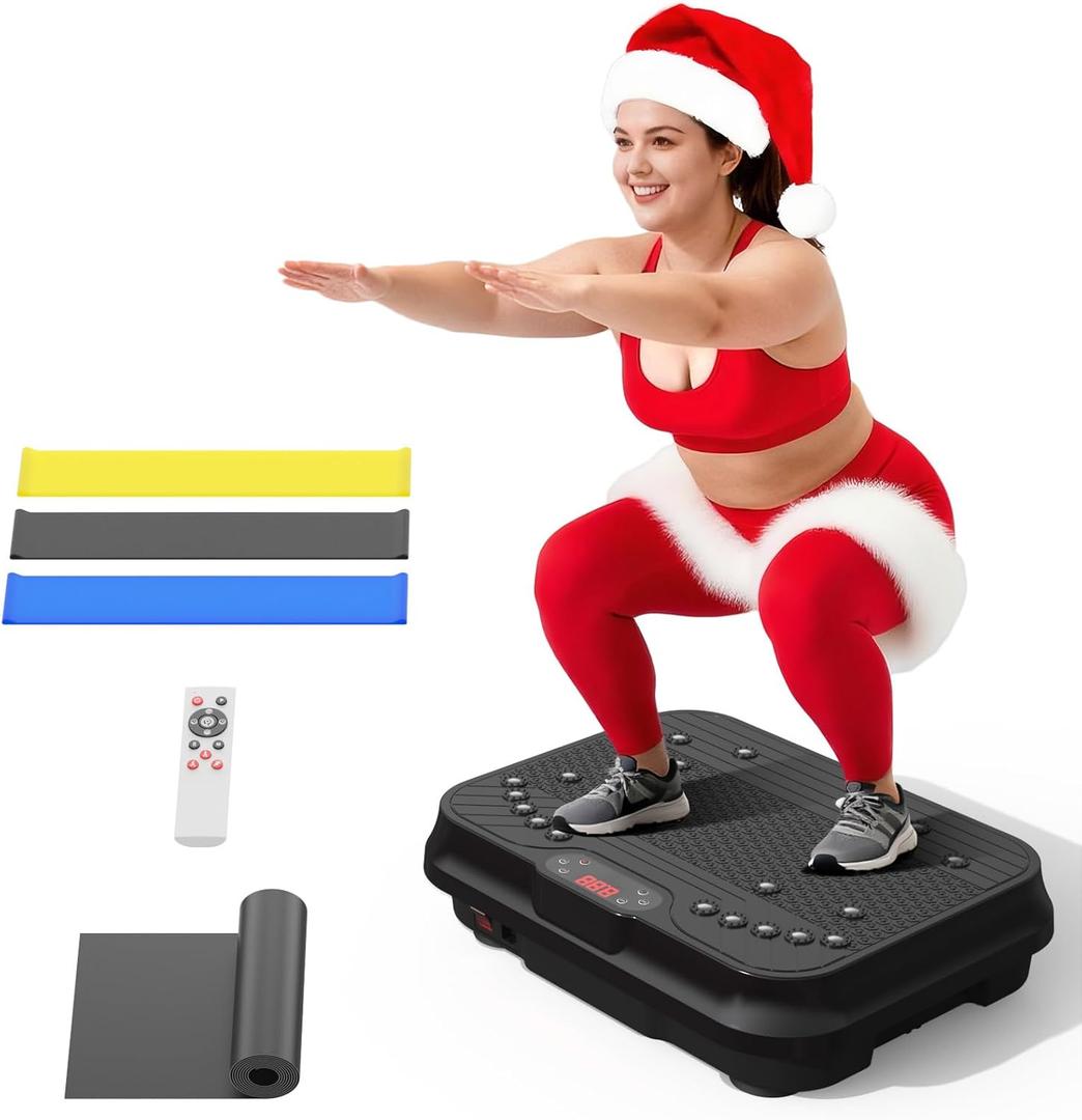 Vibration Plate Exercise Machine for Lymphatic Drainage,Power Vibrate Stand Shake Board 400 Lbs Capacity Fitness Platform with Fitness Resistance Bands Weight Loss Gifts for Women Men