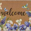 Spring Floral Hummingbird Door Mat, Spring Butterfly Flower Welcome Front Door Mat Indoor Outdoor Entrance, Floral Artificial Coir Doormats Rugs for Porch Entryway Decor 30x17in