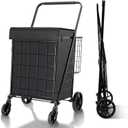 Folding Shopping Cart with Waterproof Liner, Grocery Cart Large Bag with Top Cover, 340 Lb Capacity, Utility Cart with 360 Rolling Swivel Wheels, Large & Extra Basket