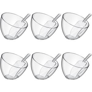 Hoolerry 12 Pcs Serving Bowls Kit Include Clear Plastic Bowls for Parties and Popcorn Measuring Scoops Acrylic Plastic Kitchen Angled Candy Scoops for Office Canister Salad Cooking (25 oz)