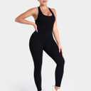 Sunzel Jumpsuits for Women Backless, Seamless Workout One Piece Bodycon Bodysuits, Butt Scrunch Leggings Unitard (Black, L)