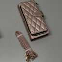 Wallet Case for Samsung Galaxy Z Fold 4 with Zipper Card Holder & Shoulder Strap & Wrist Strap, Crossbody Purse Handbag Stylish Protective Cover for Galaxy Z Fold 4 -Rose Gold