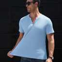 Waffle Henley Shirts for Men Short Sleeve Button Tops Casual Basic T Shirts Lightweight Summer Tees Knit 3 Pack (Blue, XL)