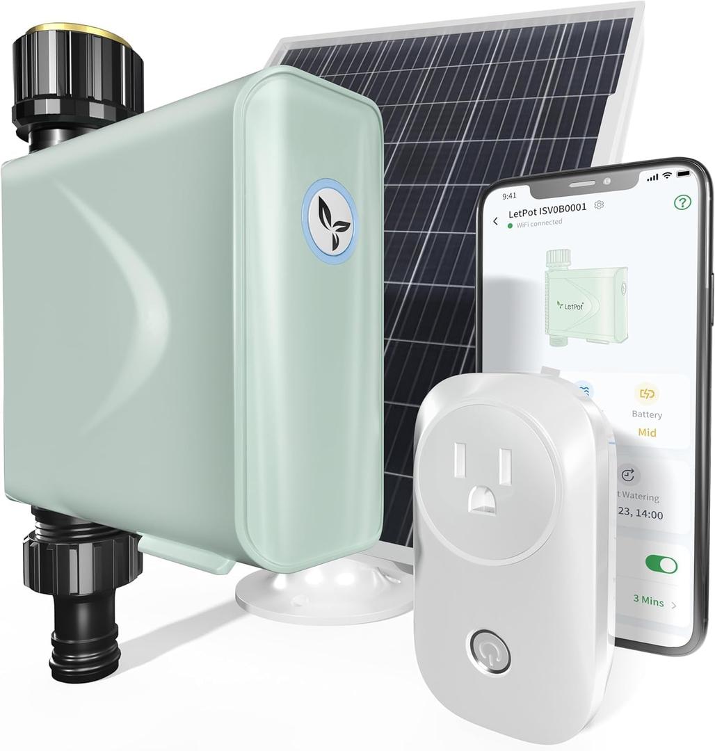 LetPot Smart WiFi Water Timer for Garden Hose Faucet, [Solar-Powered 365Days Uninterrupted Power] Sprinkler Timer Outdoor Programmable,WiFi Hub & Type-C & 5W 6000mAh Portable Solar Panels