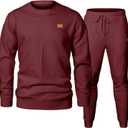 JMIERR Men's 2 Piece Outfits Knit Jacquard Pullover Sweatshirt Tracksuit & Joggers Sweatpants Sweatsuit Sets with Pockets (Medium, Burgundy)