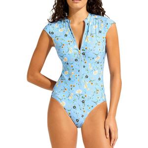 Seafolly Bandwave Zip Front One-Piece, Size 6