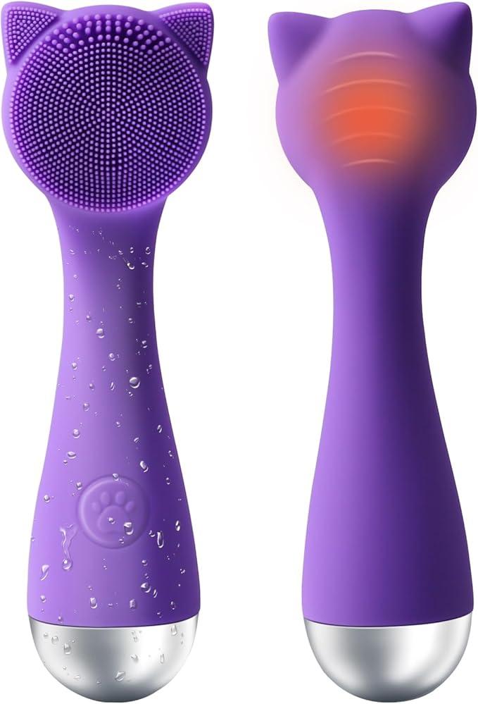 Facial Cleansing Brush, Silicone Face Scrubber Exfoliator for Men & Women, Electric Face Brush Waterproof, with 3 Speeds Adjustable for Deep Cleaning, Removing Blackhead, Facical Massaging (Purple)