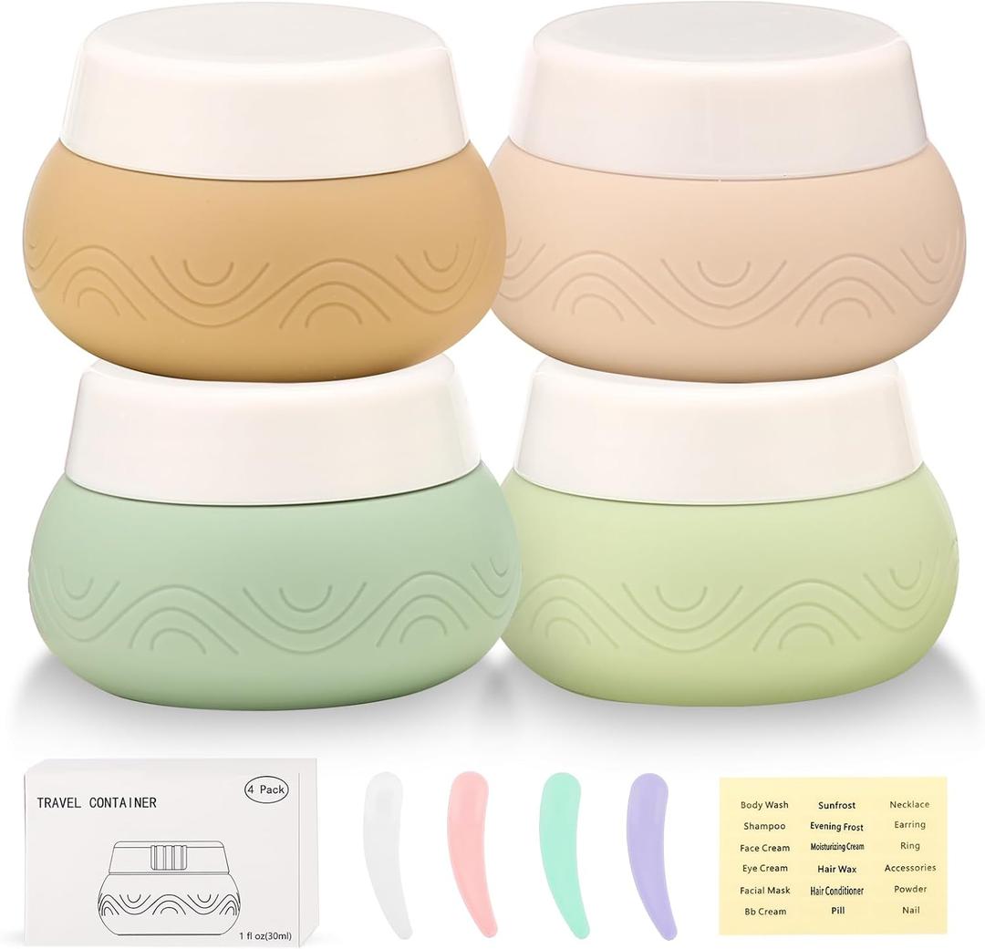 DHQH Travel Containers 4Pack 1oz TSA Approved Silicone Jars with Lids Leak-proof Essentials for Cosmetic, Face, Body Cream (30ml container-f)