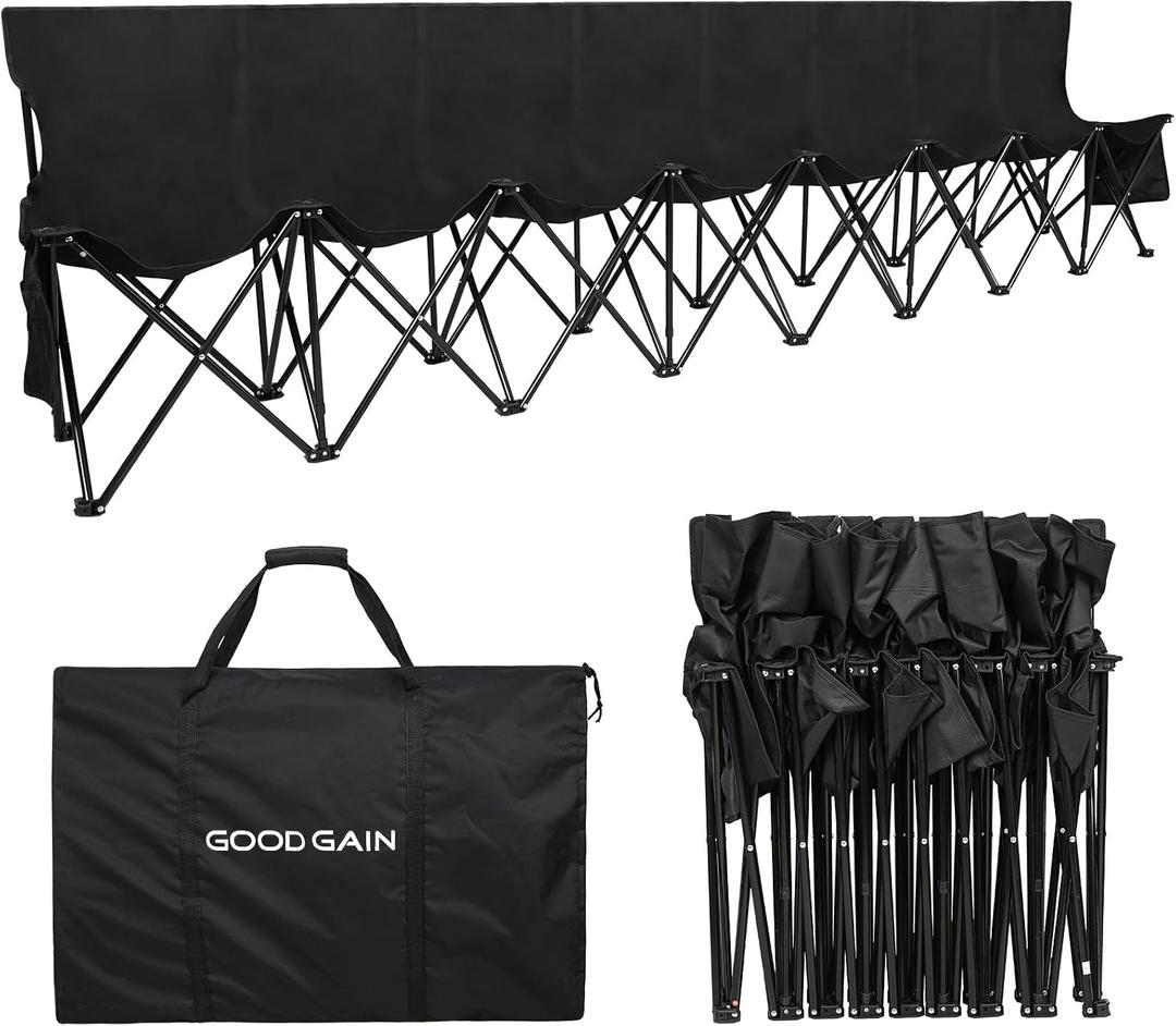 G GOOD GAIN Portable Soccer Bench,Team Bench Soccer 8 Seats with Bag,Black