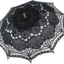 BABEYOND Lace Umbrella Parasol Vintage Wedding Bridal Umbrella for Decoration Photo Lady Costume 1920s Party (Black)