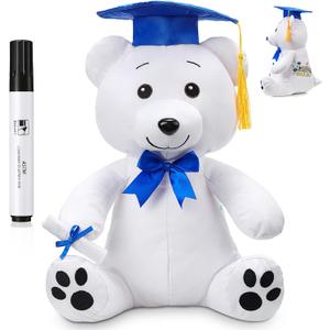 Zomiboo Graduation Bear Autograph Stuffed Animal 2026 Smooth Fabric Stuffed Bear Toy with Congrats 12 Inches Grad Plush Autograph with Marking Pen Gold Tassels for Graduate Student Party(Blue)