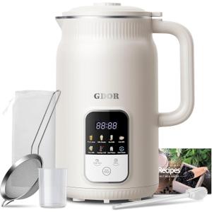 GDOR 35oz Nut Milk Maker, 9-in-1 Plant Milk Machine for Homemade Almond/Oat/Soy, Juice & Smoothie, Blender with 12 Stainless Steel Blades, Keep Warm, 12H Delay, Boil Water and Self-Cleaning