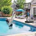 DEBERG Swimming Pool Basketball Hoop Set Height-Adjustable Portable Pool Basketball Hoop Poolside with Shatterproof Backboard and Stainless Steel Rim/Bracket, Includes a Ball and Air Pump