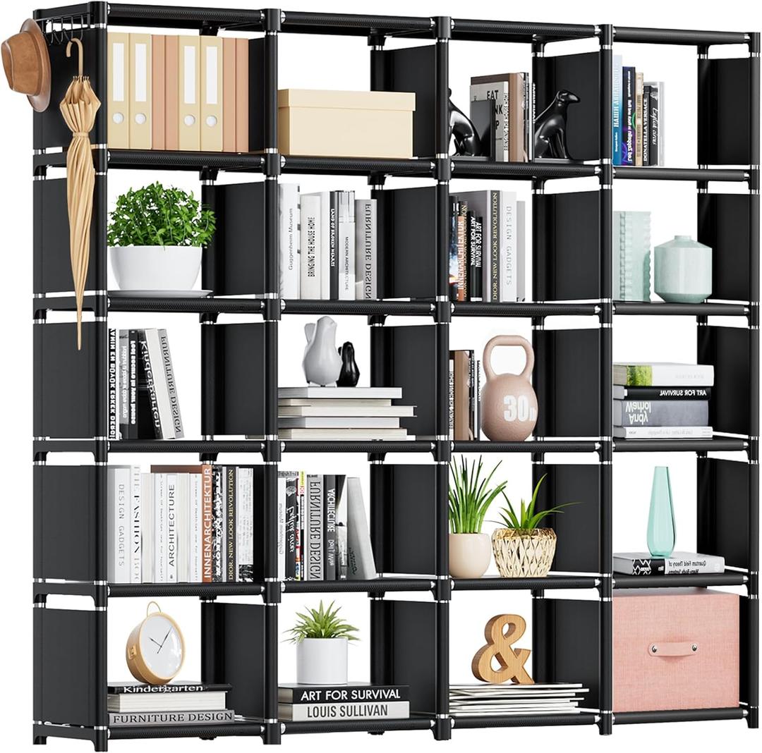 Mavivegue 20 Cube Book Shelf, Storage Organizer, Large DIY Bookcase, Metal Cube Bookshelf, Cubbies Closet Storage Organizer Shelves for Bedroom,Living Room,Home,Office (Black)