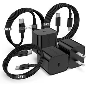 Fast Charger for iPhone 17 16 15 Charger Fast Charging 3Pack, 3+6+6ft USBC to USBC Cable Cord &20W Type C Block for iPhone 17/17 Air/17 Pro Max/17 Pro/16 15 Pro Max/Pro/Plus, iPad Pro/Air/Mini