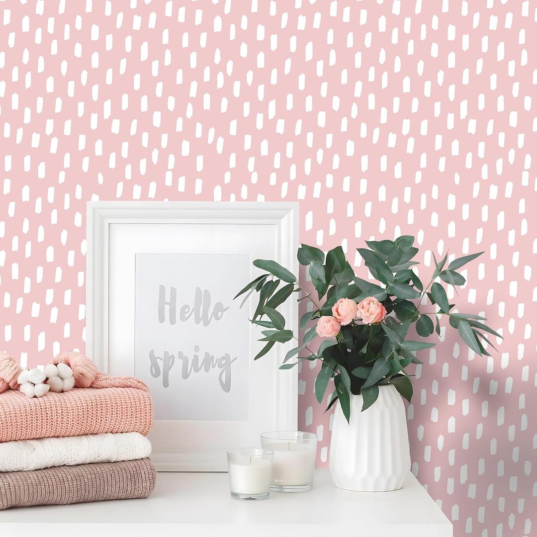 HAOKHOME Pink Peel and Stick Wallpaper Boho Modern Dots Wall Paper Removable for Bedroom Living Room Pink/White Contact Paper 17.3in x 9.8ft
