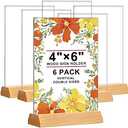 8 Pack Acrylic Sign Holder 4 x 6 - Wedding Table Number Holder with Wood Base, Double Sided Picture Frames,  Clear Table Menu Display Stand for Centerpiece,Decoration,Party,Restaurants Office Store