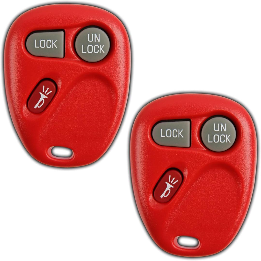 2X KeylessOption Key Fob Replacement for 1998 1999 2000 2001 2002 Chevrolet Chevy Silverado Suburban Tahoe GMC Sierra Yukon Oldsmobile Remote, 3-Button 15732803, Programming Guide Included (Red)