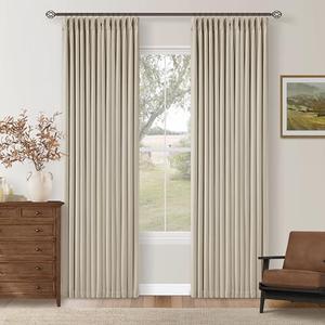 Neutral Oatmeal Pinch Pleated 100% Blackout Linen Curtains 80 Inch Length 2 Panels Set Pinch Pleat Curtains Black Out Light Blocking Room Darkening Drapes with Liner for Bedroom Living Room Window