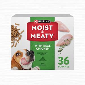 Purina Moist and Meaty with Real Chicken Recipe Soft Dog Food Pouches - 36 ct. Box, BBD: Jul 2026