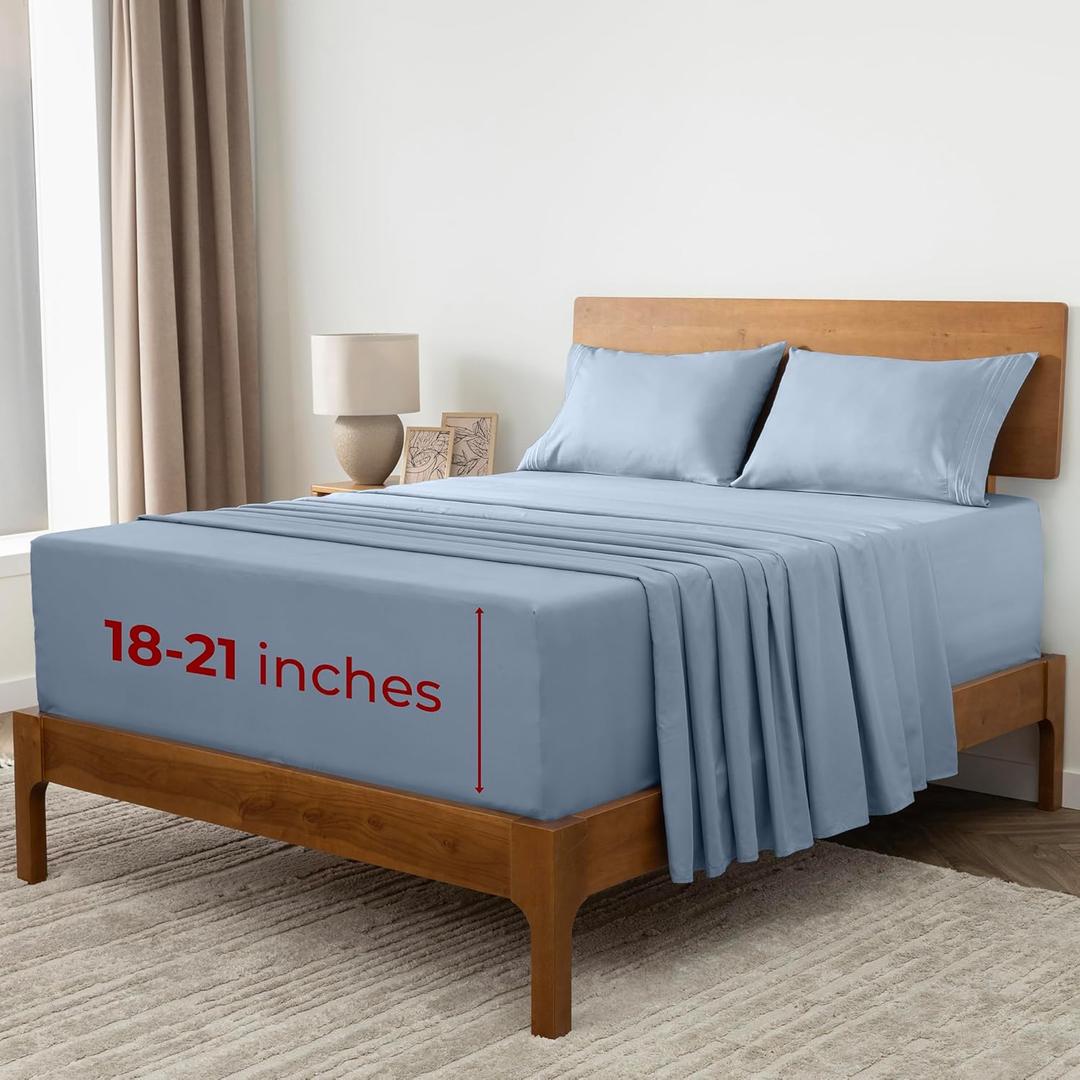 Mellanni Extra Deep Full Sheets - 4 PC Iconic Collection Bedding - Hotel Luxury, Ultra Soft, Cooling Bed Sheets - Wrinkle, Fade, Stain Resistant (Full, Blue Hydrangea)