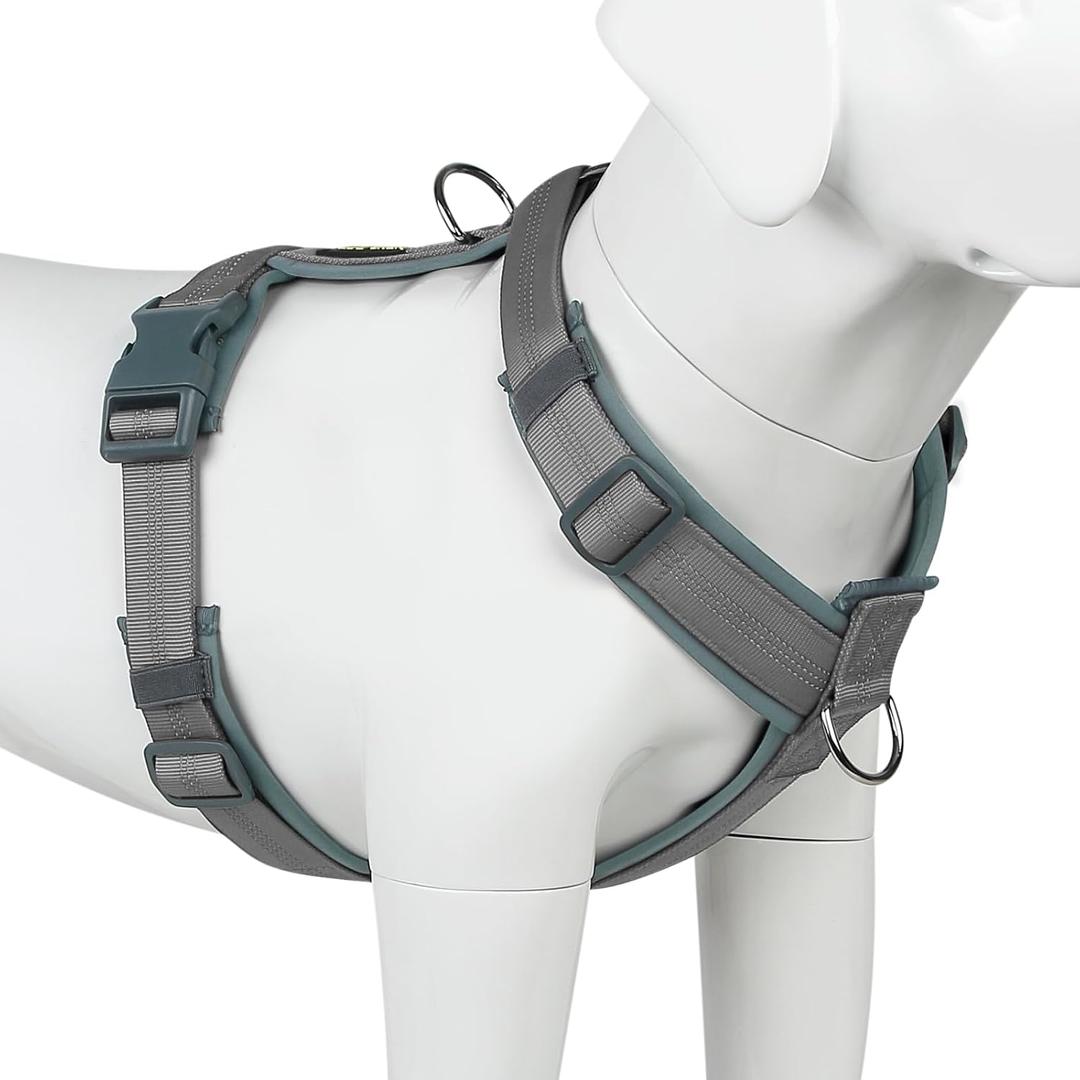 Plutus Pet No Pull Dog Harness, Adjustable Nylon Harness with Soft Padding, Reflective and Heavy Duty Dog Harness for Small, Medium, Large Dogs(Gray, XS)