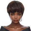 Pixie Cut Wig Human Hair Short Pixie Cut Wigs for Women Glueless Wig Human Hair Short Layered None Lace Front Wig with Bangs Brown Black Straight Wig
