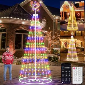 Led Outdoor Christmas Tree, 12 ft Prelit Christmas Tree, Smart Outside Christmastree Light Show App Control with Lights Color Changing Sync APP & Remote Control Christmas Trees Lighting (2025 New)