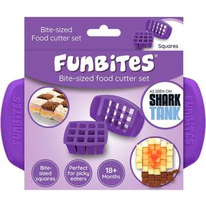 FUNBITES Sandwich Cutter for Kids Lunch, Mini Cookie Cutters, Bento Box Accessories, Cuts Food into Bite-Size Shapes for Toddler Lunch, Great for picky eaters - Purple Squares 1pk