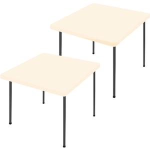 Moosfor Spandex Picnic Table Cloth 2 Pack, Elastic Fitted Tablecloths for Square Tables, Stretch Washable Patio Table Cover for Outdoor, Camping, Banquet and Parties (Champagne, 34"x34")