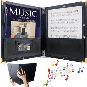 IvyRobes PU Leather Sheet Music Folder, 12.5" x 10" Choir Folder with Elastic String & Hand Strap,10 Pockets Fits 8.5" x 11", A4, 9" x 12" Sheets for Piano,Choral & Music Performance Black